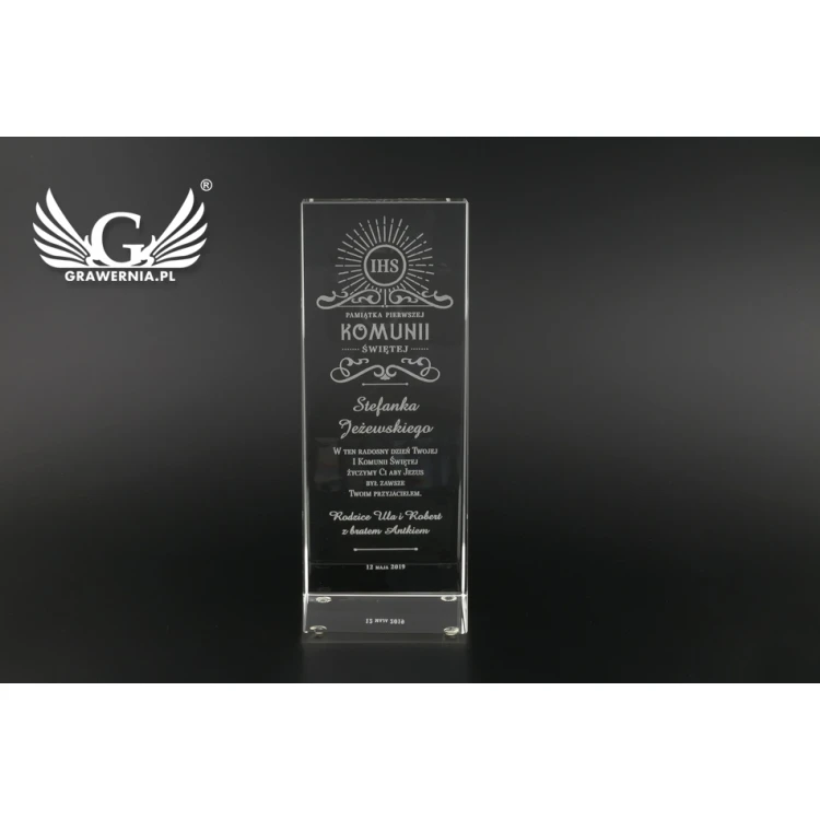 Glass Trophy in PERLA case - First Holy Communion Souvenir - TSZ058