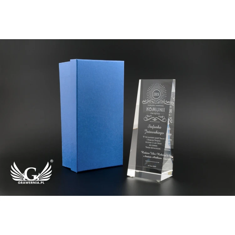 Glass Trophy in PERLA case - First Holy Communion Souvenir - TSZ058