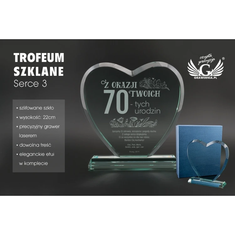 Glass Trophy in Case - HEART 3 - BIRTHDAY - TSZ092