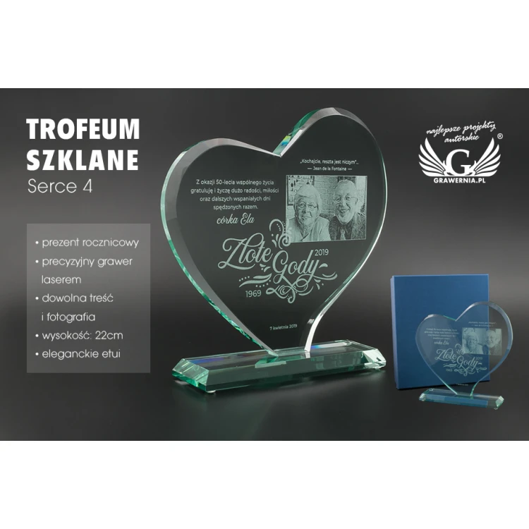 Glass Trophy in Case with Photo - HEART 4 - TSZ072