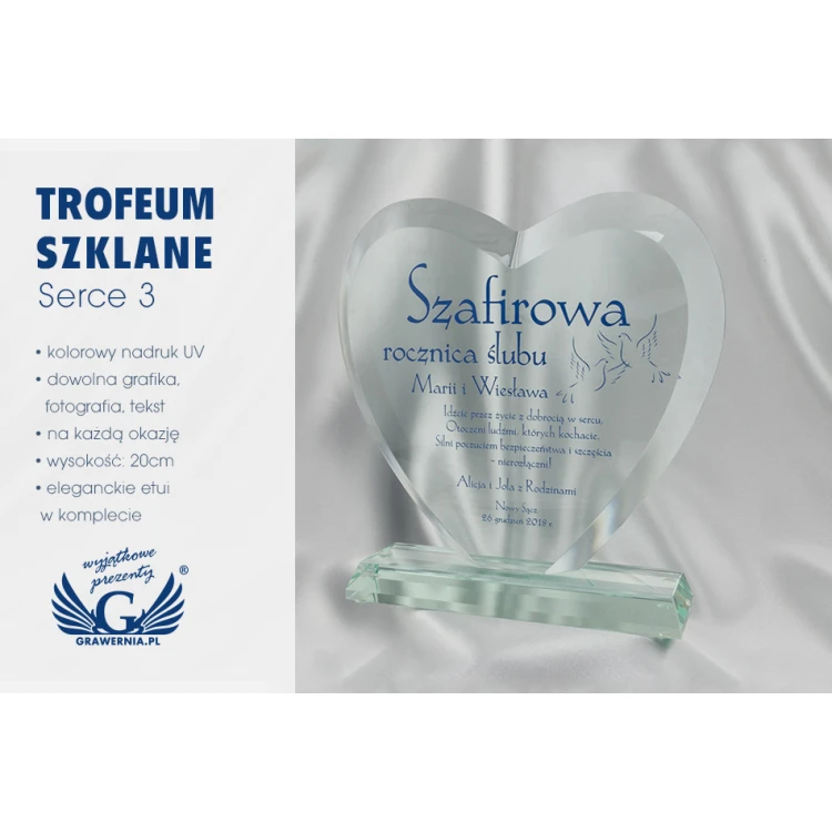 Glass Trophy with UV Print - HEART 3 - TSZ066