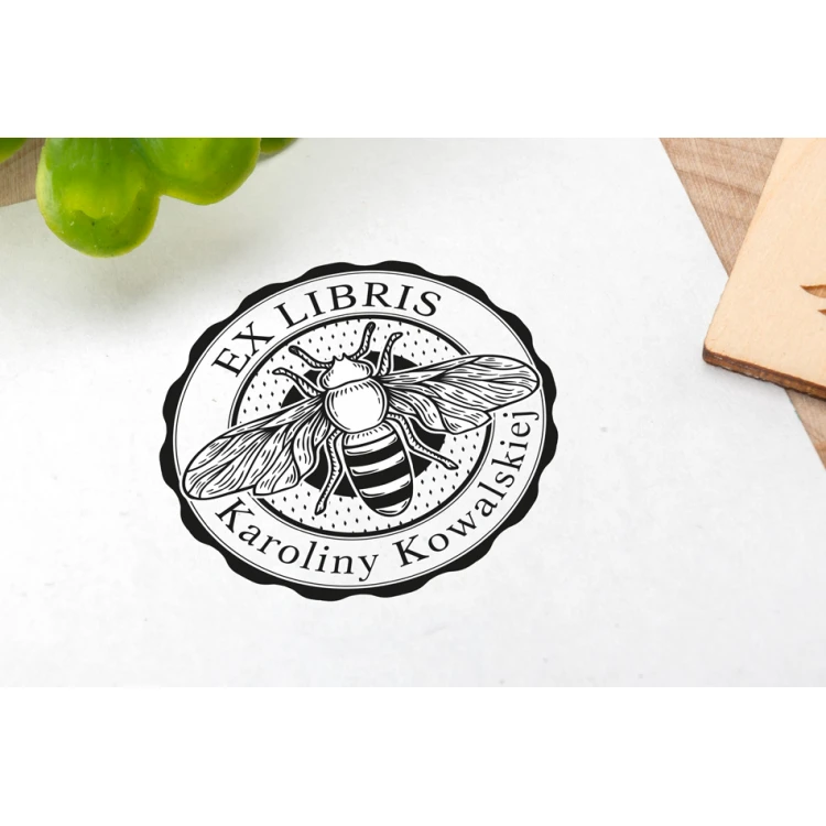 Ex Libris Stamp for Ink Imprinting - Bumblebee - Handle Diameter 40mm - EX034