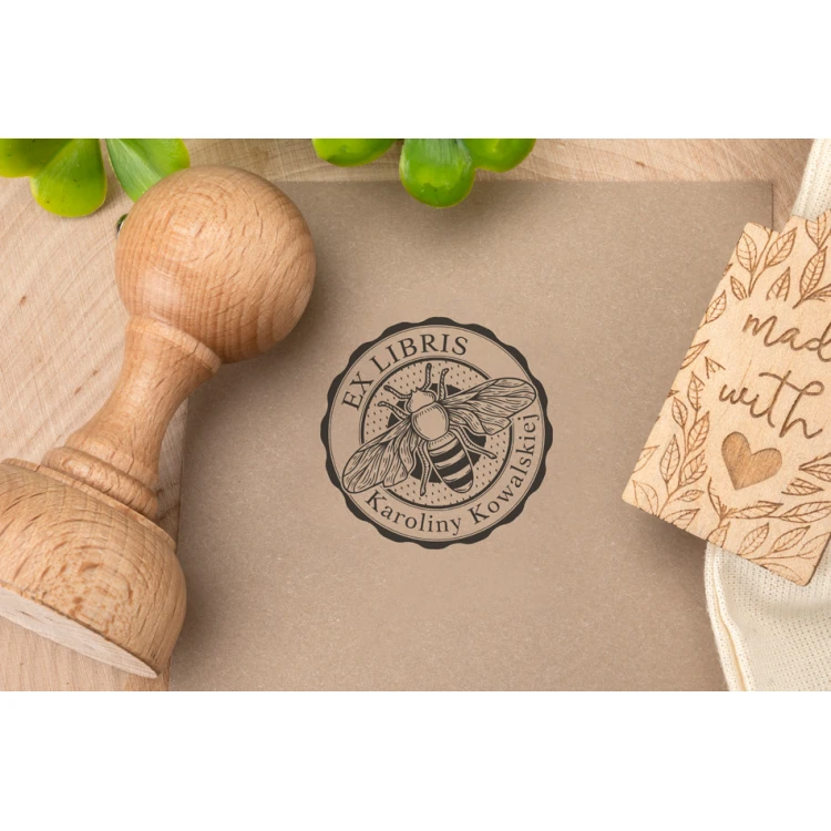 Ex Libris Stamp for Ink Imprinting - Bumblebee - Handle Diameter 40mm - EX034