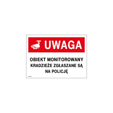 Attention, object monitored - sign size 350x250mm - PVC - UV color print - TAB177