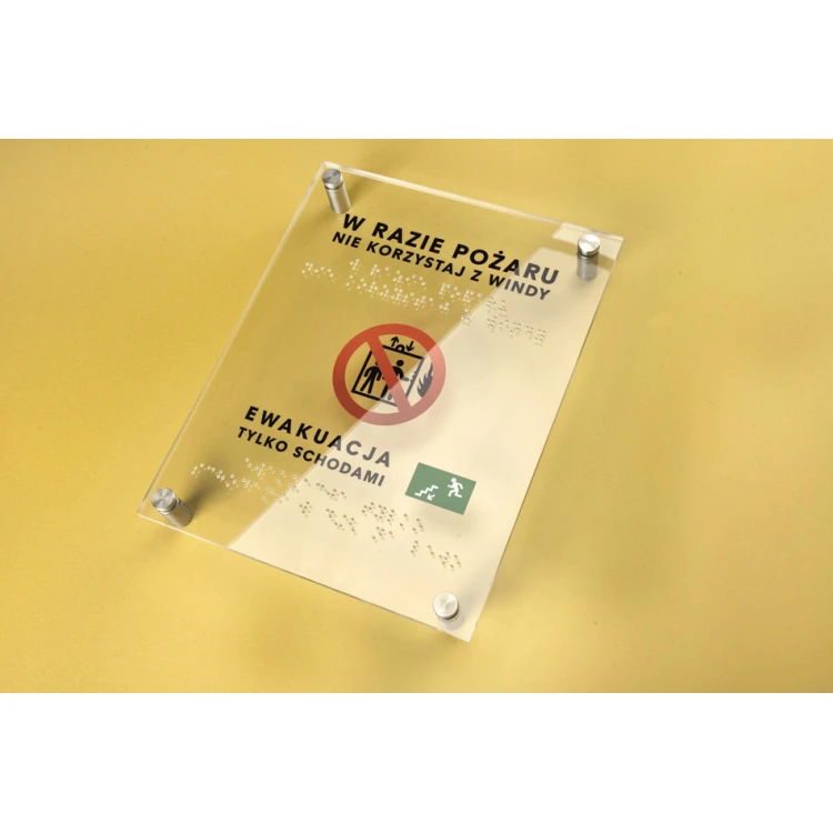 In case of fire do not use the elevator - plexi sign with Braille - size 180x230mm - TAB270