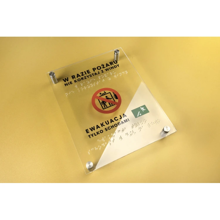 In case of fire do not use the elevator - plexi sign with Braille - size 180x230mm - TAB270