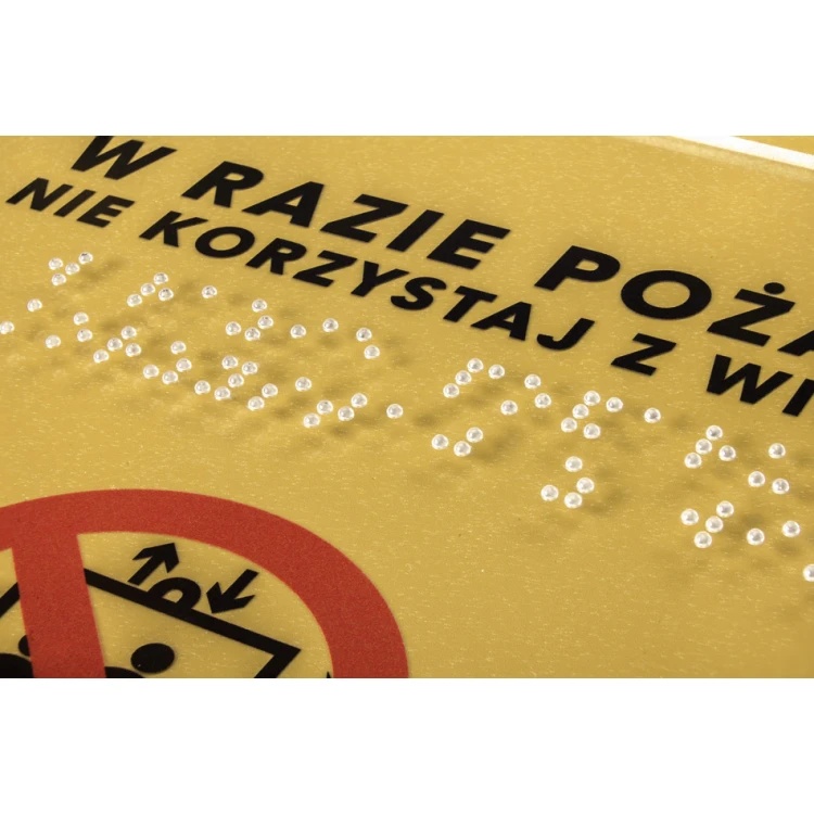 In case of fire do not use the elevator - plexi sign with Braille - size 180x230mm - TAB270