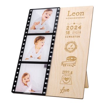 Wooden name badge with photos - laser engraving - dimensions 150x200mm - MET011