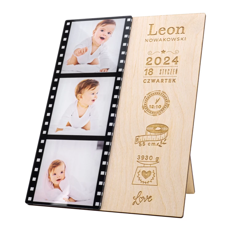 Wooden name badge with photos - laser engraving - dimensions 150x200mm - MET011