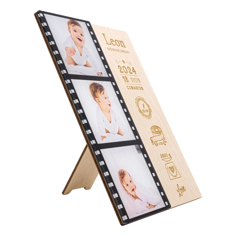 Wooden name badge with photos - laser engraving - dimensions 150x200mm - MET011