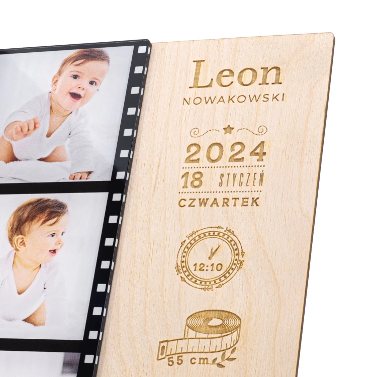 Wooden name badge with photos - laser engraving - dimensions 150x200mm - MET011