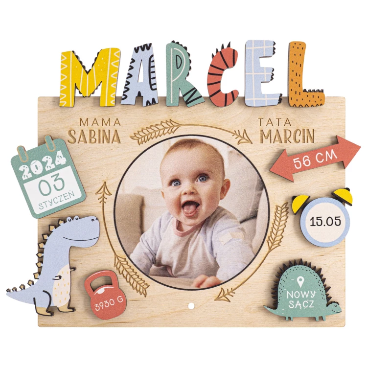 Wooden name badge with photo - laser engraving - dimensions 230x180mm - MET012