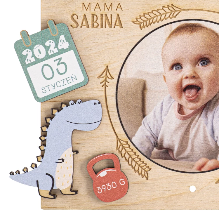 Wooden name badge with photo - laser engraving - dimensions 230x180mm - MET012