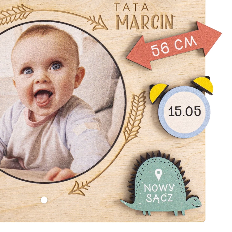 Wooden name badge with photo - laser engraving - dimensions 230x180mm - MET012