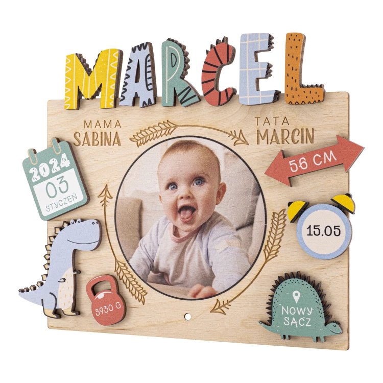Wooden name badge with photo - laser engraving - dimensions 230x180mm - MET012