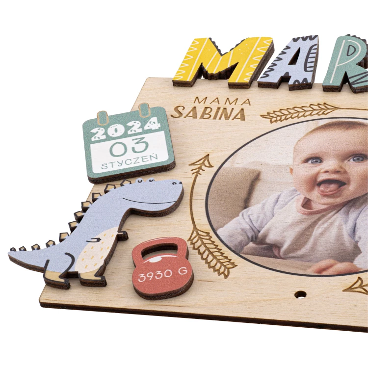 Wooden name badge with photo - laser engraving - dimensions 230x180mm - MET012