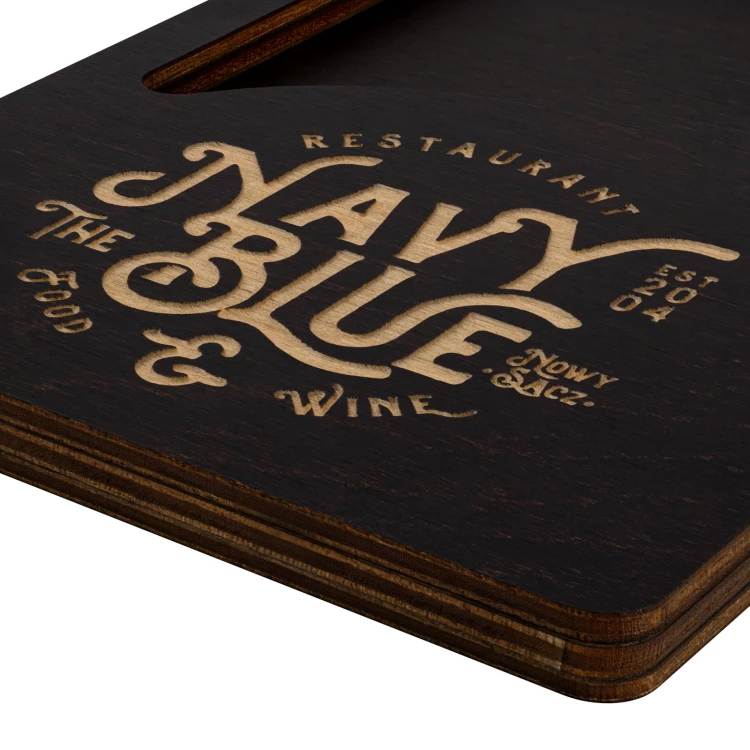Wooden waiter's payer - custom laser engraving - size 110x170 mm - MEN029
