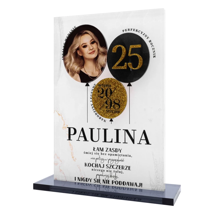 Statuette with photo - birthday gift - glitter acrylic - H 21.5 cm - DTA145