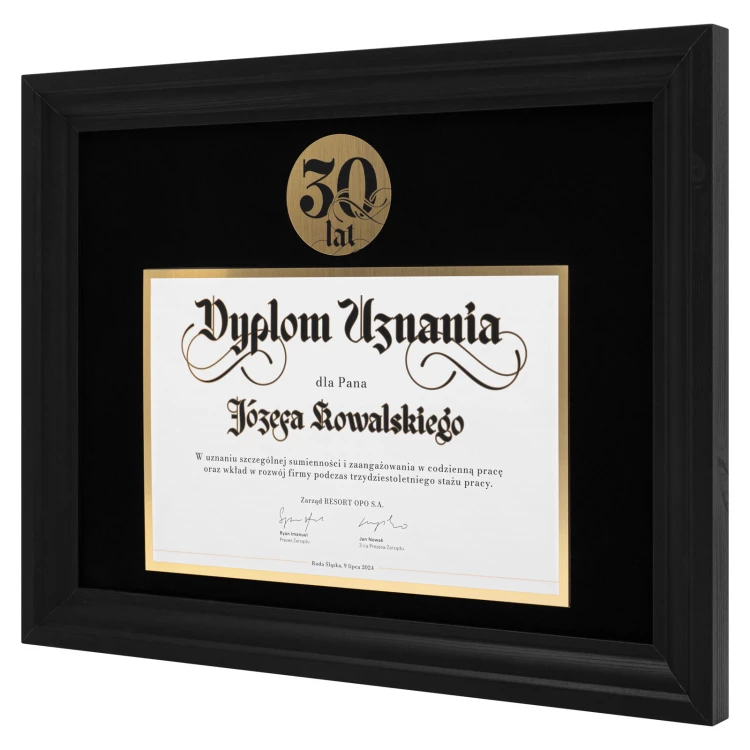 Dyplom jubileuszowy w ramie na 30-lecie - wym. 470x370 mm - DUV107
