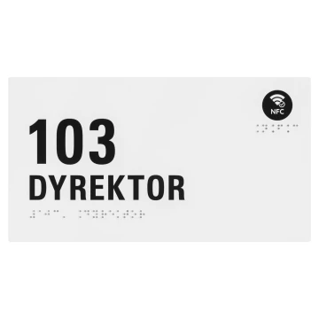Director - plaque with NFC, Braille and any numbering - white acrylic - size 220x120mm - TAB658