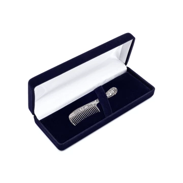 Silver comb in velour box with dedication - Christening souvenir - G3