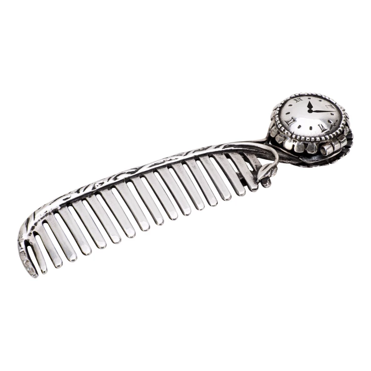 Silver comb in wooden box with dedication - Christening souvenir - G9-1