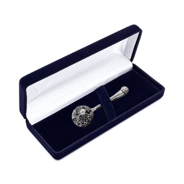 Silver rattle in velour box with dedication - Christening souvenir - SRB007