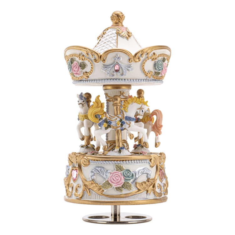 Musical carrousel with music box - Horses - Christening souvenir - POZ009