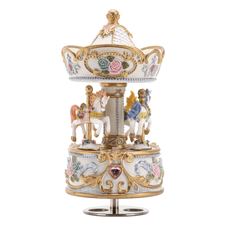 Musical carrousel with music box - Horses - Christening souvenir - POZ009