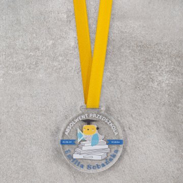 Pre-school graduation medal - 5mm thick transparent acrylic - 60mm diameter - MGR119