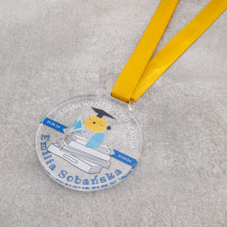 Pre-school graduation medal - 5mm thick transparent acrylic - 60mm diameter - MGR119