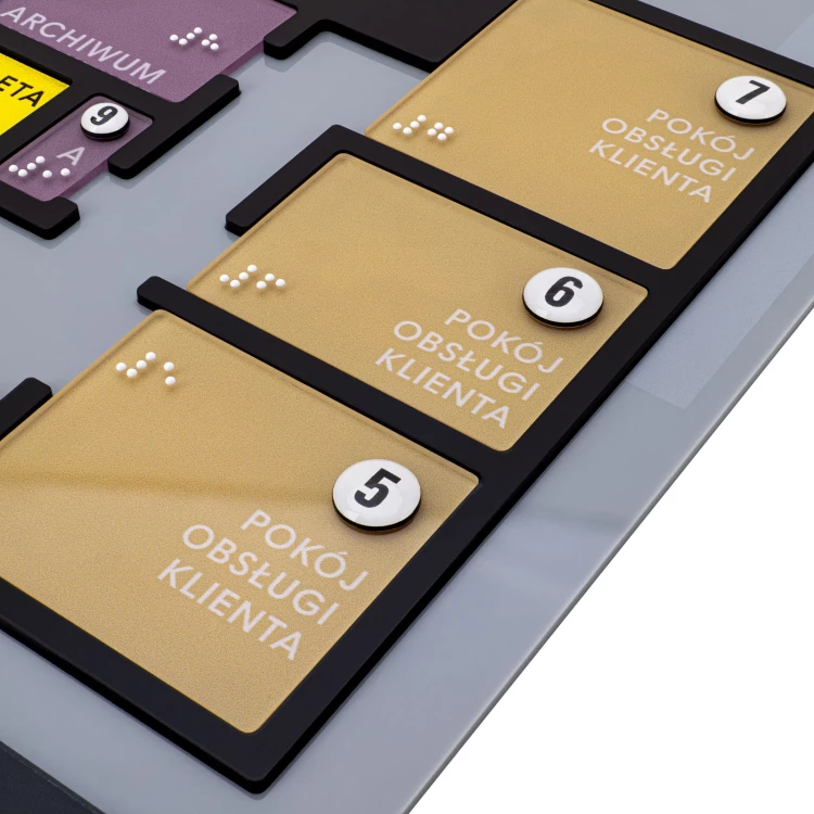 Braille plan with tile writing - ADA material, 3D doming, laminate and acrylic - Dimension 480x380 mm - TAB665