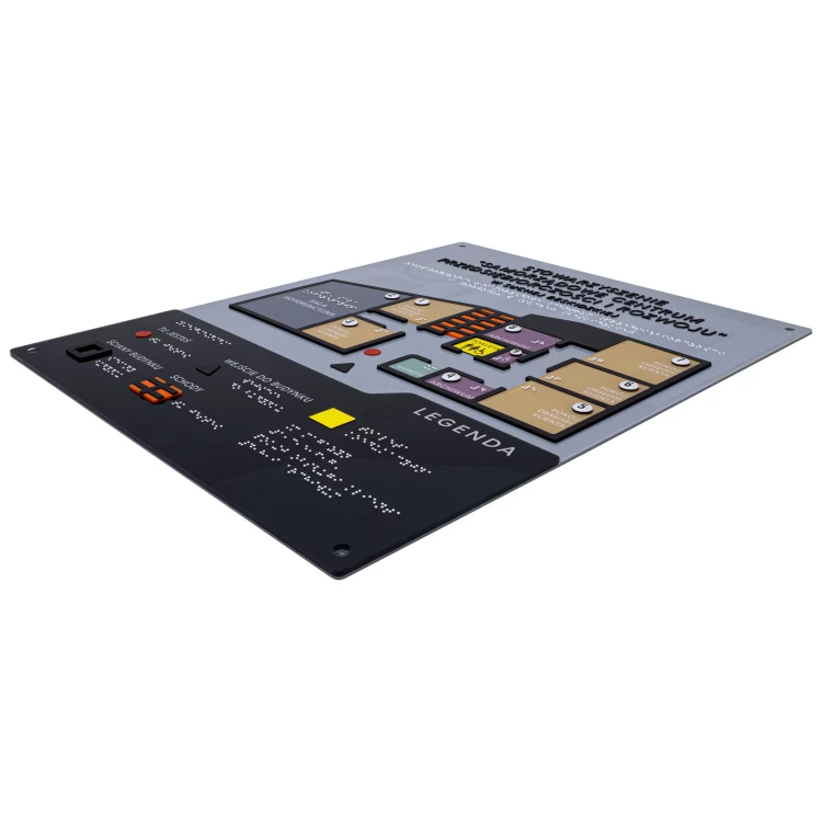 Braille plan with tile writing - ADA material, 3D doming, laminate and acrylic - Dimension 480x380 mm - TAB665