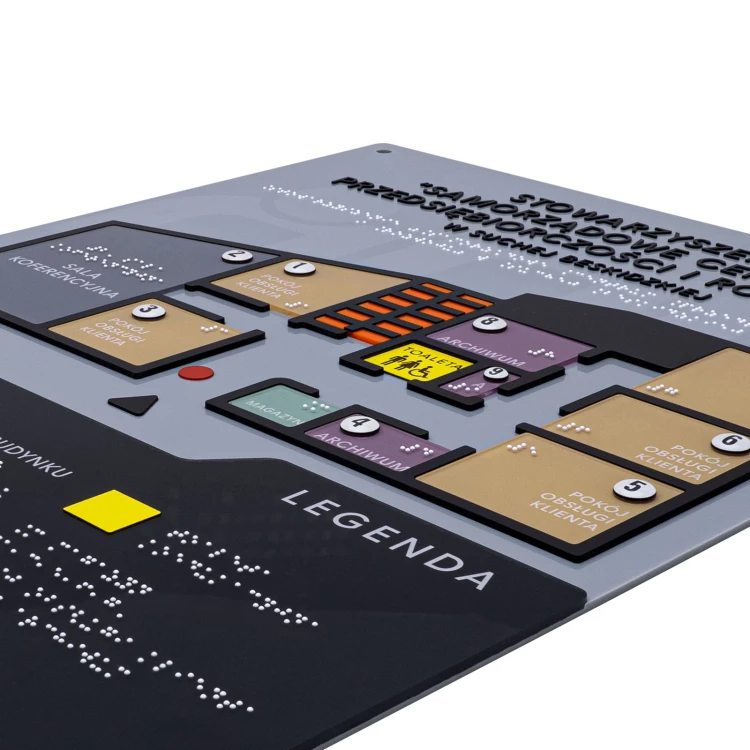Braille plan with tile writing - ADA material, 3D doming, laminate and acrylic - Dimension 480x380 mm - TAB665