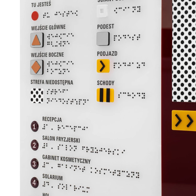 Braille plan with tile writing - ADA material, 3D doming, laminate and acrylic - Dimension 530x350 mm - TAB696