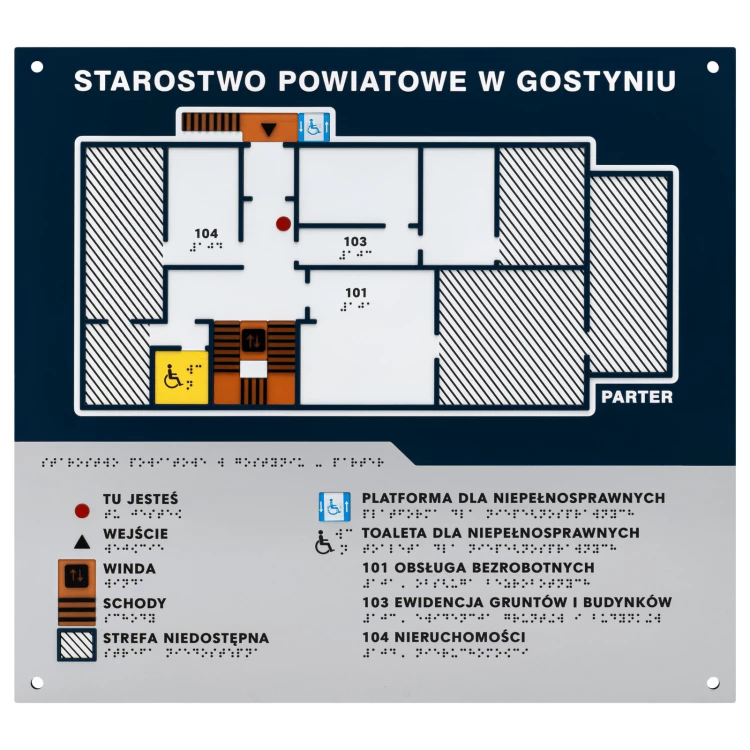 Braille tile plan - PVC hard, ADA plastic, laminate and acrylic - Dimension 480x440 mm - TAB676