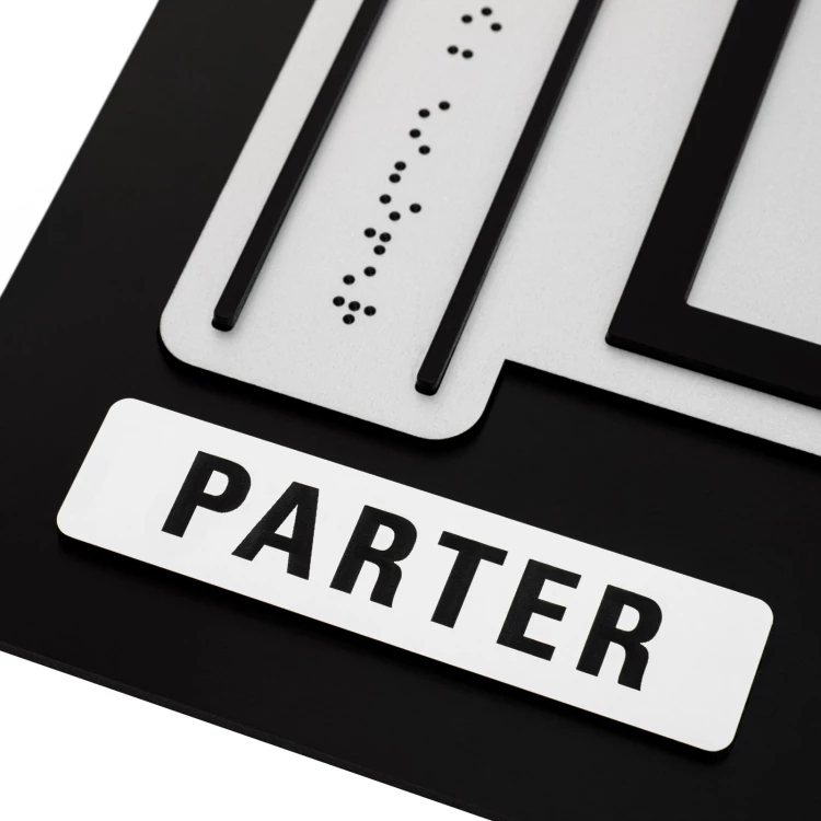 Braille and NFC tile plan - Hard PVC, ADA plastic, 3D doming, laminate and acrylic - Dimension 900x440 mm - TAB678