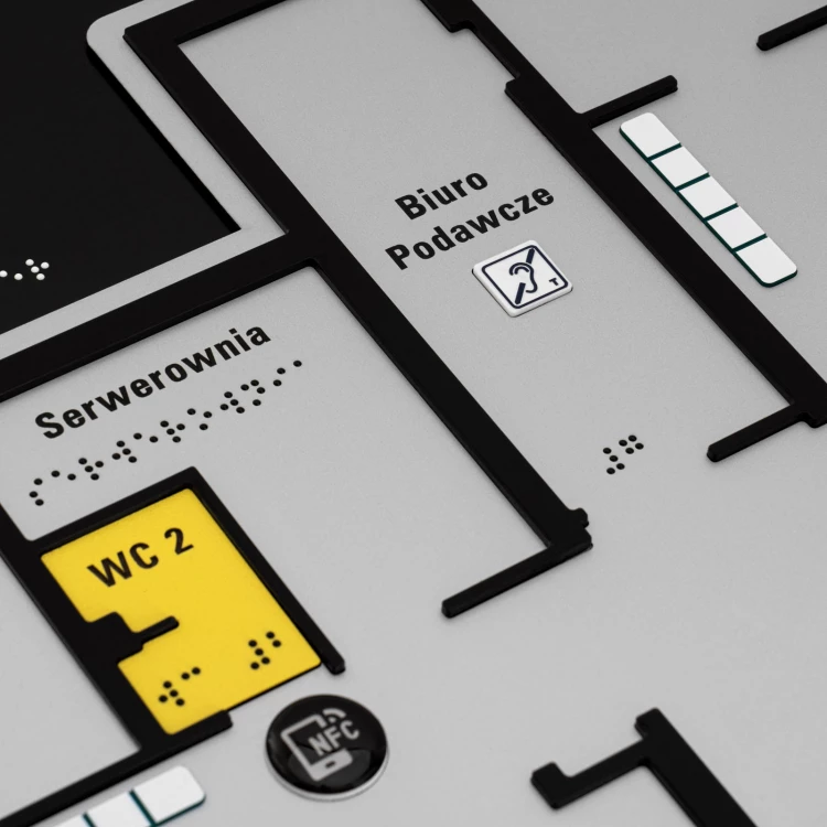 Braille and NFC tile plan - Hard PVC, ADA plastic, 3D doming, laminate and acrylic - Dimension 900x440 mm - TAB678