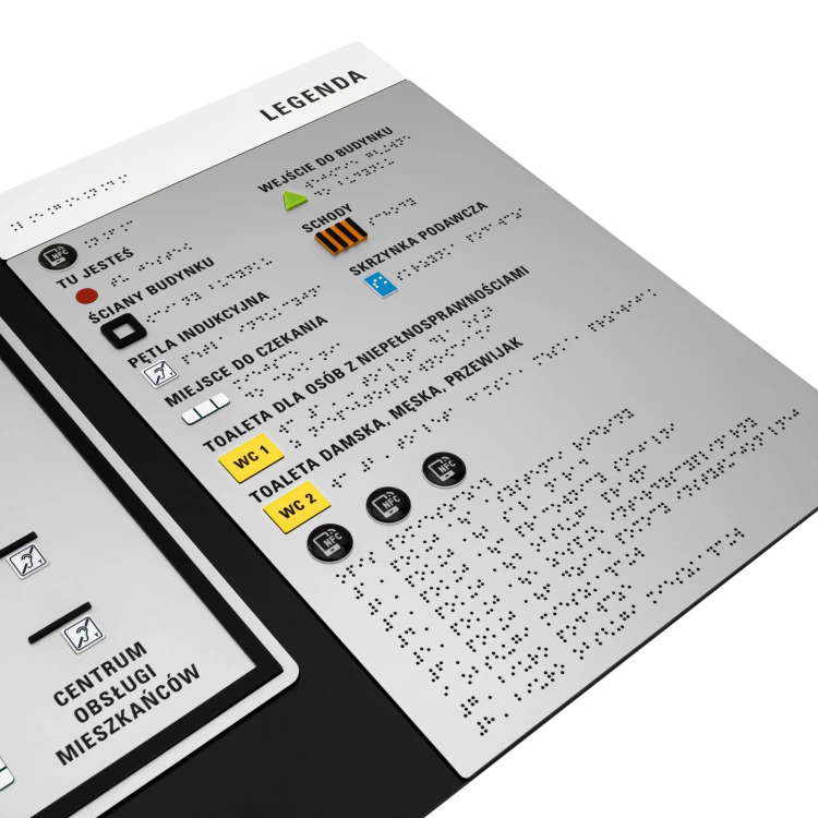 Braille and NFC tile plan - Hard PVC, ADA plastic, 3D doming, laminate and acrylic - Dimension 900x440 mm - TAB678