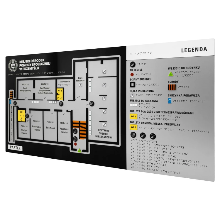 Braille and NFC tile plan - Hard PVC, ADA plastic, 3D doming, laminate and acrylic - Dimension 900x440 mm - TAB678