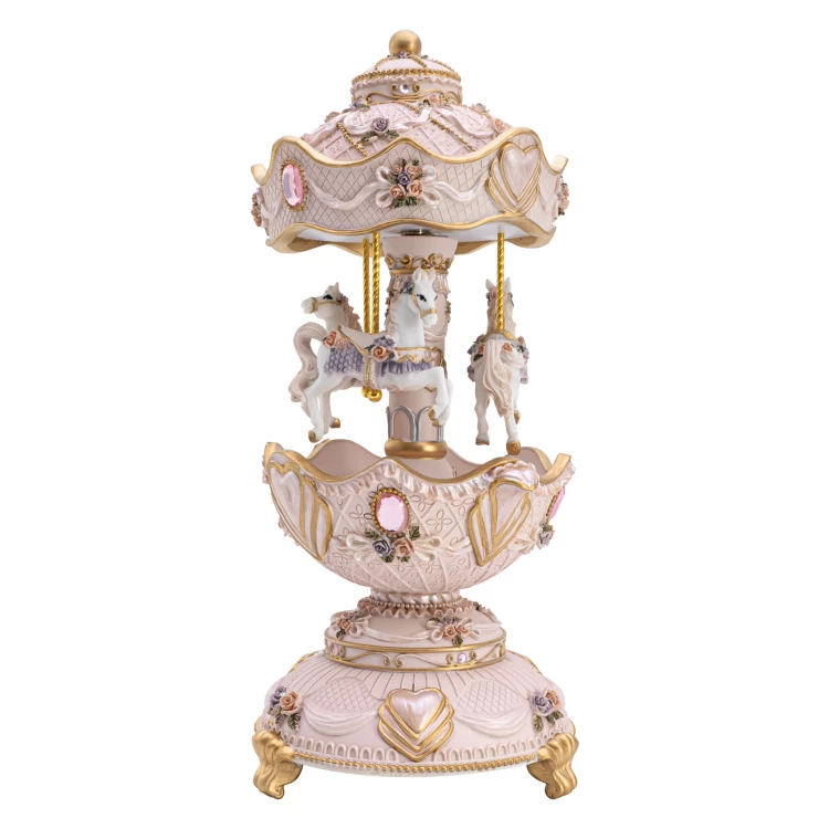 Musical carrousel with music box - Horses - Christening souvenir - POZ010