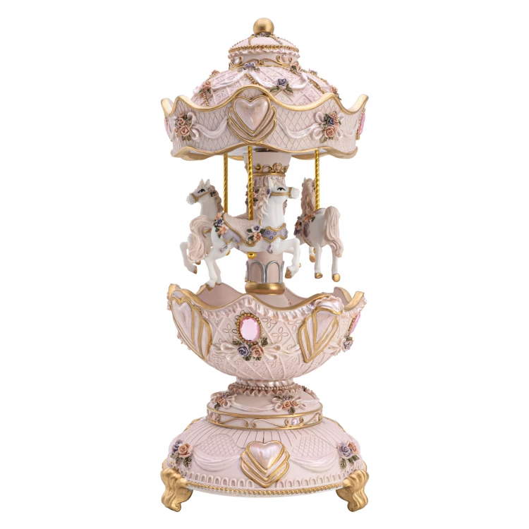 Musical carrousel with music box - Horses - Christening souvenir - POZ010