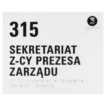 Secretariat of the Deputy CEO - plaque with NFC, Braille and any numbering - white acrylic - dimensions 220x180mm - TAB660