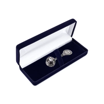 Silver rattle in velour box with dedication - Christening souvenir - SRB013