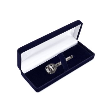 Silver rattle in velour box with dedication - Christening souvenir - SRB014