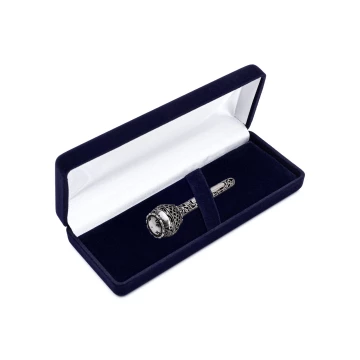 Silver rattle in velour box with dedication - Christening souvenir - SRB014