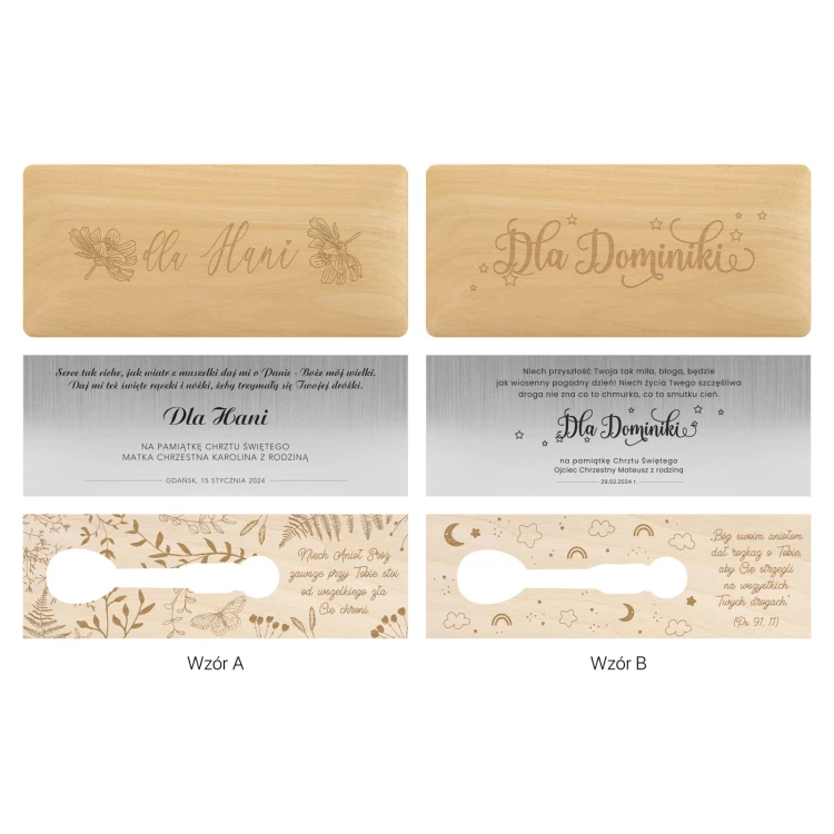 Silver spoon with the image of the Virgin Mary in a wooden box with dedication - Christening souvenir - SRB015-1