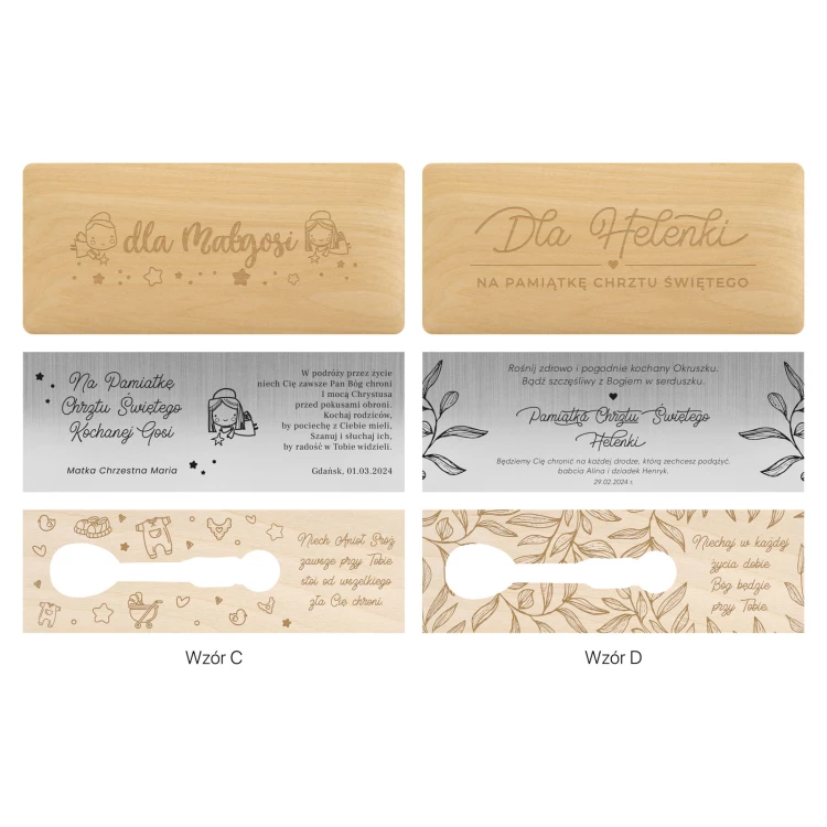 Silver spoon with the image of the Virgin Mary in a wooden box with dedication - Christening souvenir - SRB015-1
