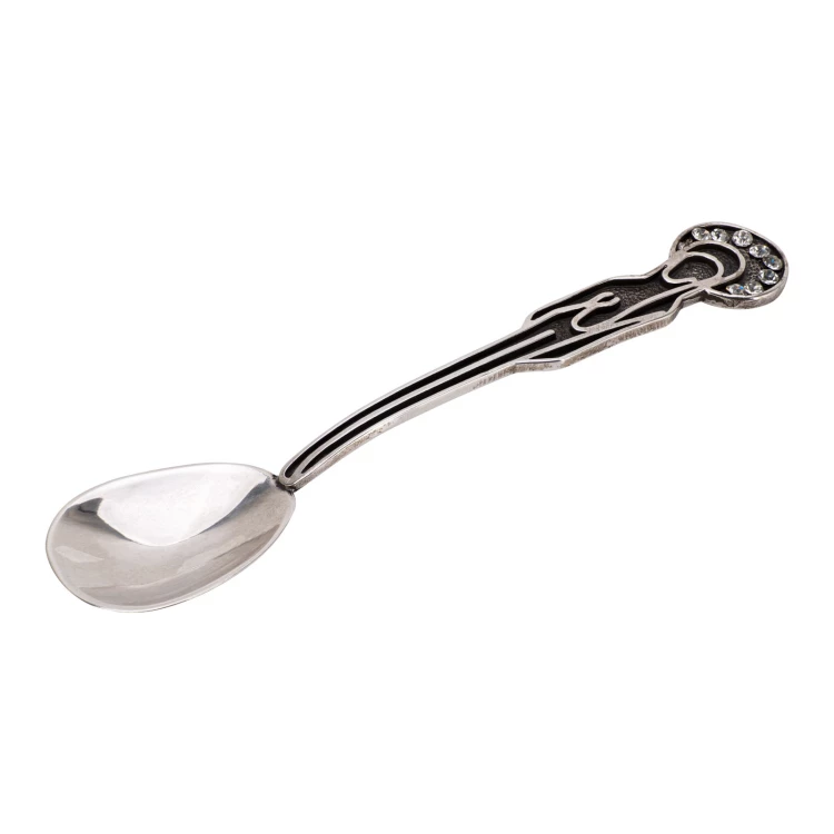 Silver spoon with the image of the Virgin Mary in a wooden box with dedication - Christening souvenir - SRB015-1