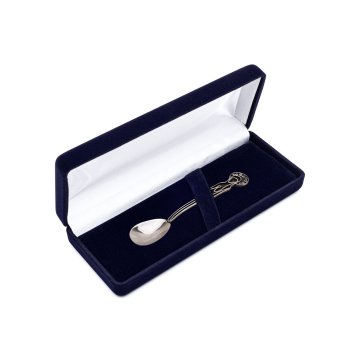 Silver teaspoon with an image of the Virgin Mary in a velour box with dedication - Christening souvenir - SRB015